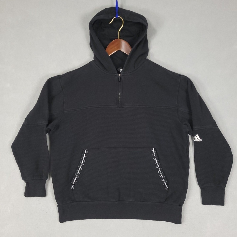 Adidas Hoodie Men's Size Medium Black Quarter Zip Waffle Knit HE1165 Rare